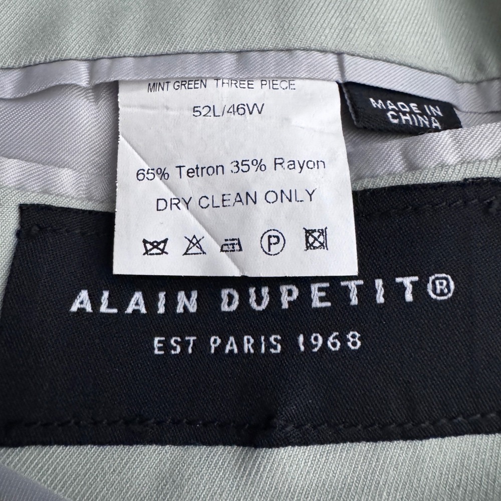 Alain Dupetit Mens 3 Piece Suit Mint Green 52L Jacket 46W - Picture 5 of 6